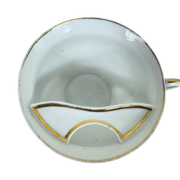 Vintage Hand Painted Floral Purple Mustache Saver Handled Tea Cup Gold Trim - Picture 2 of 5